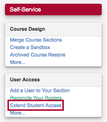 Identifies the Extended Student Access link in the User Access list.