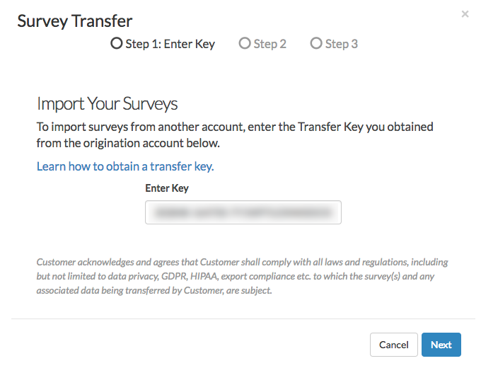 Paste the Survey Transfer Key