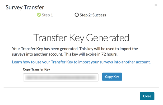 Survey Transfer: Transfer Key Generated