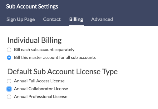 Sub Account Billing Settings