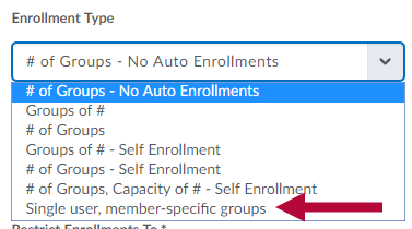 Enrollment type options with 