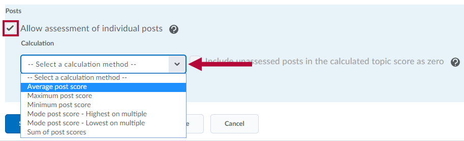 Calculation options for individual posts.
