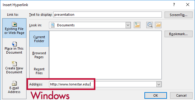 Indicates Address field for the Windows version of Word