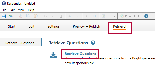 Identifies the Retrieval tab and the Retrieve Questions link..