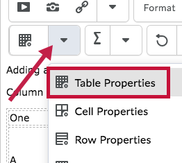 Indicates Table Properties