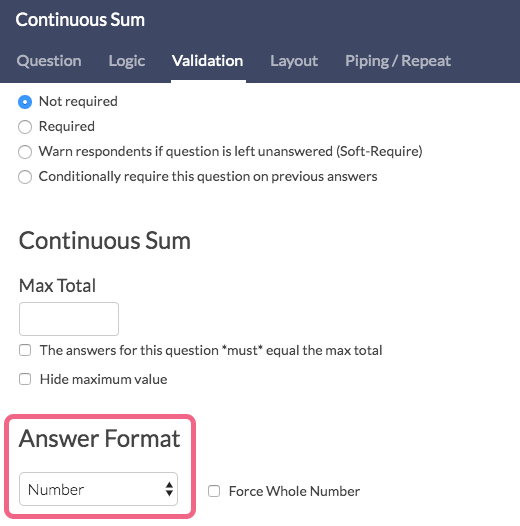 Continuous Sum Answer Format