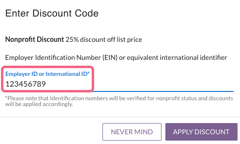 Provide EIN and Apply Discount