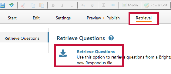 Identifies the Indicates Retrieval tab and the Retrieve Questions button.