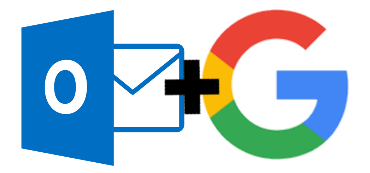 Outlook icon, plus sign, Google icon