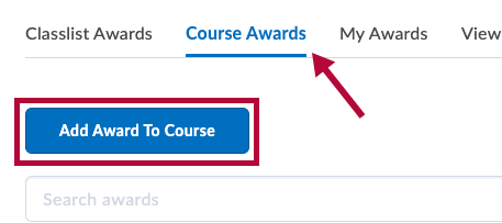 Indicates Course Awards tab and identifies Add Award to Course button