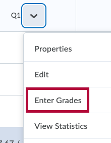 Identifies Enter Grades menu item.