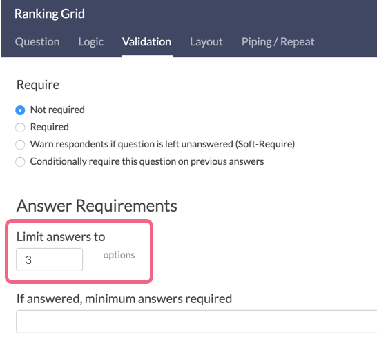 Limit Answers in Ranking Questions