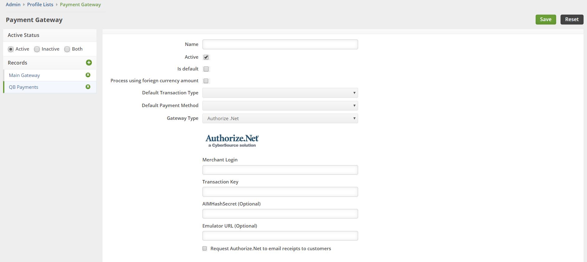 Authorize.Net Gateway Settings