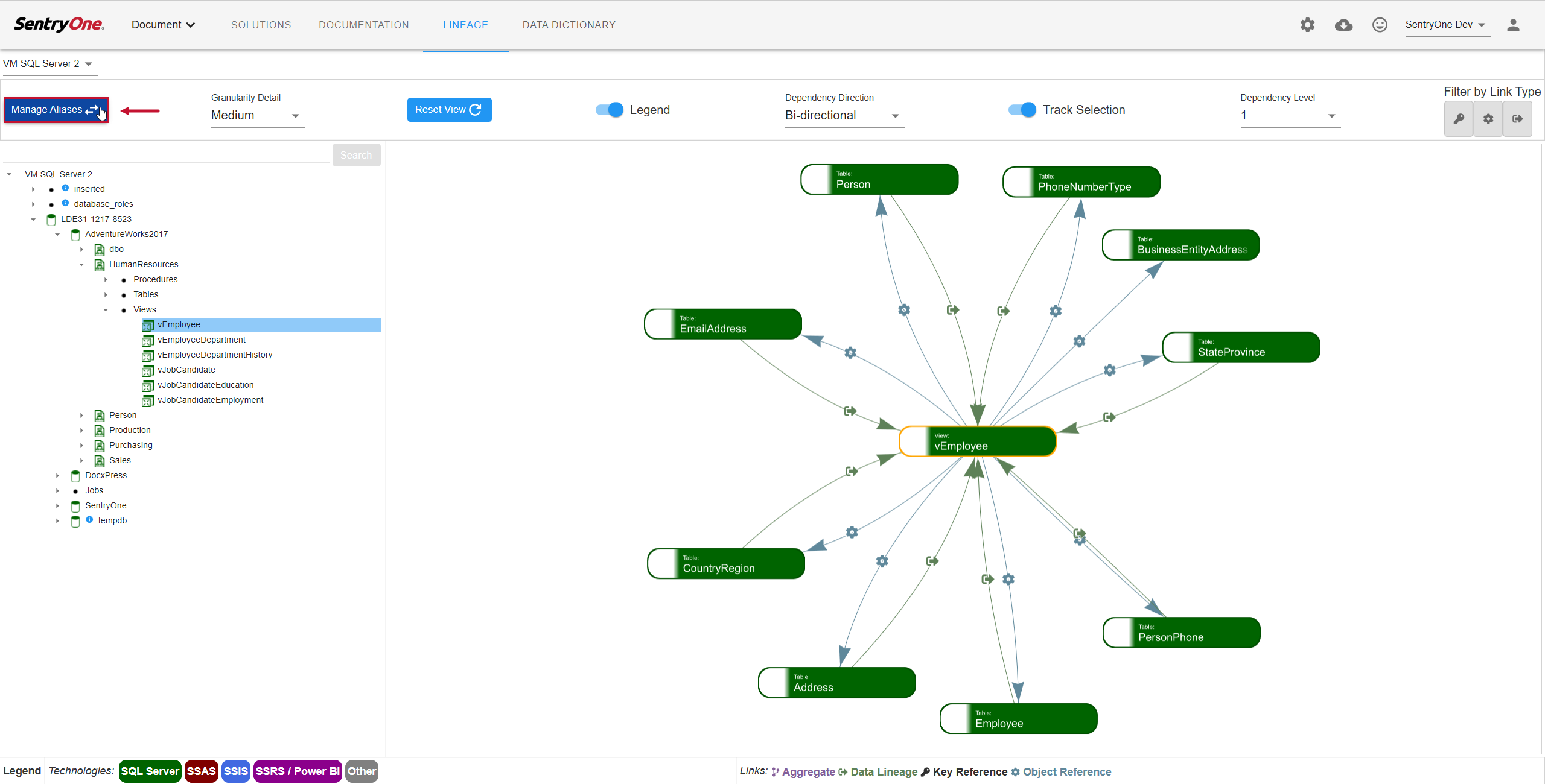 sentryone document solution aliases