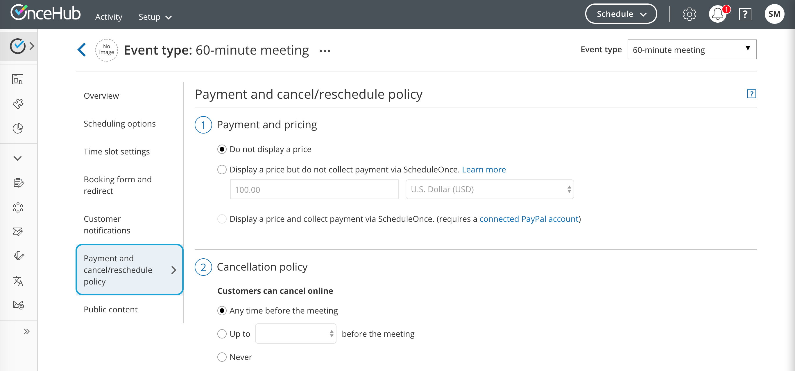 Figure 1: Payment and cancel/reschedule policy