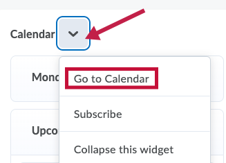 Shows Go to Calendar option.