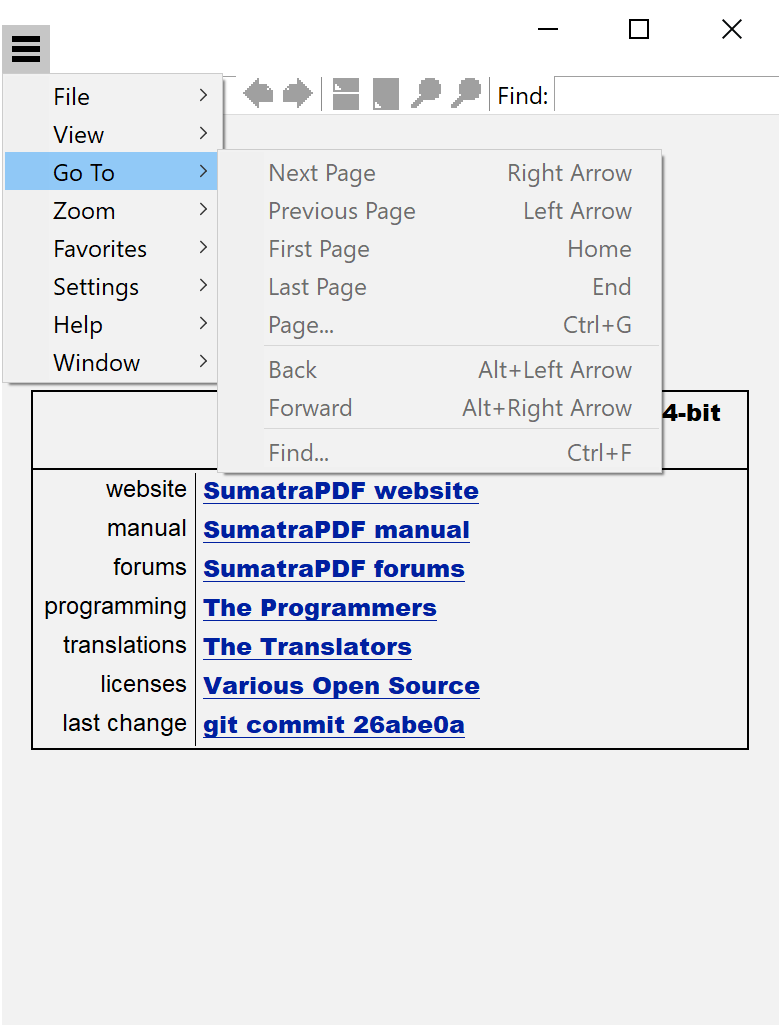 A screenshot of the go to menu, outlining its functions.