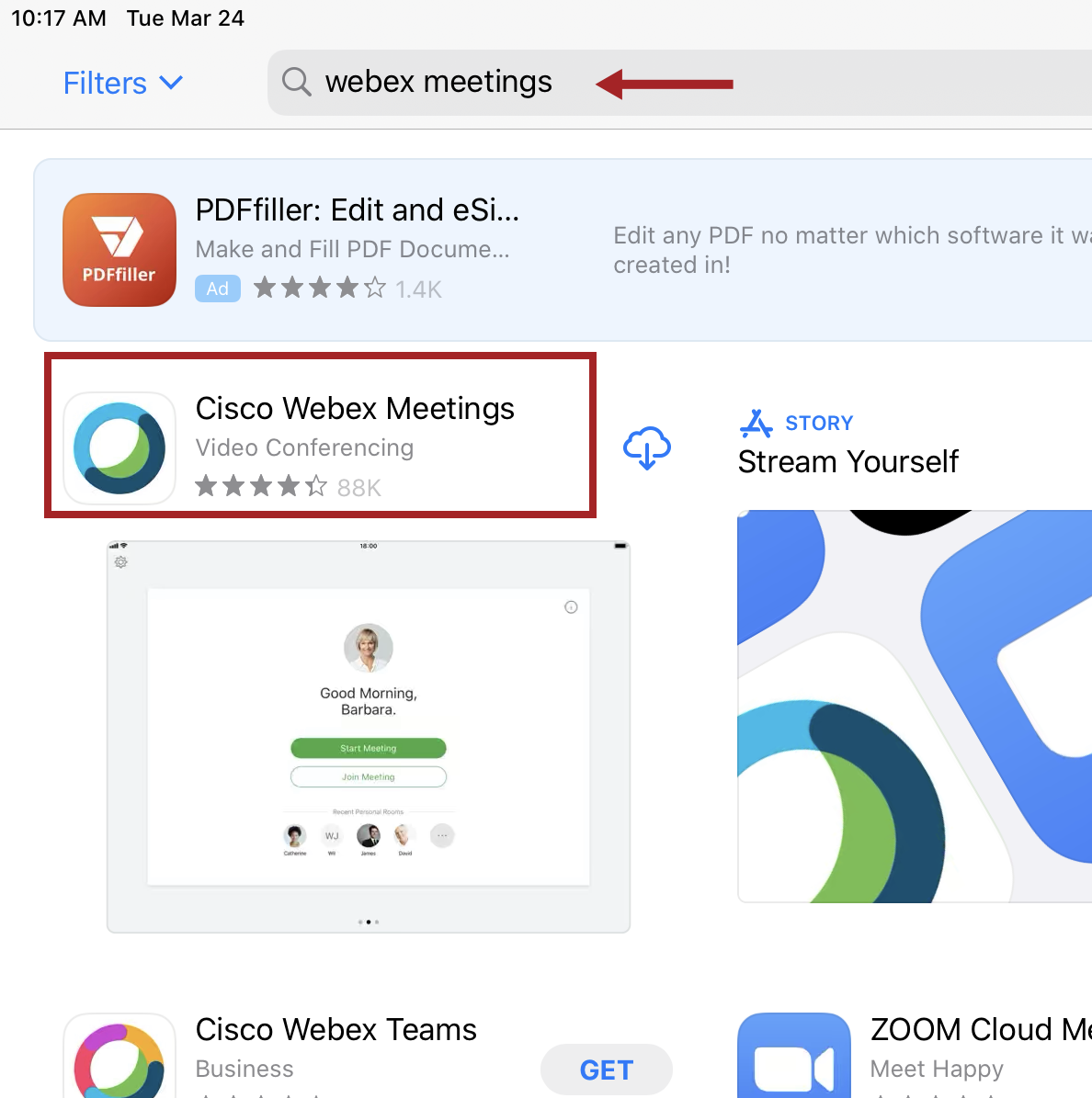 Identifies Webex Meetings App