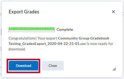 Displays export grade download status screen with Download button indicated
