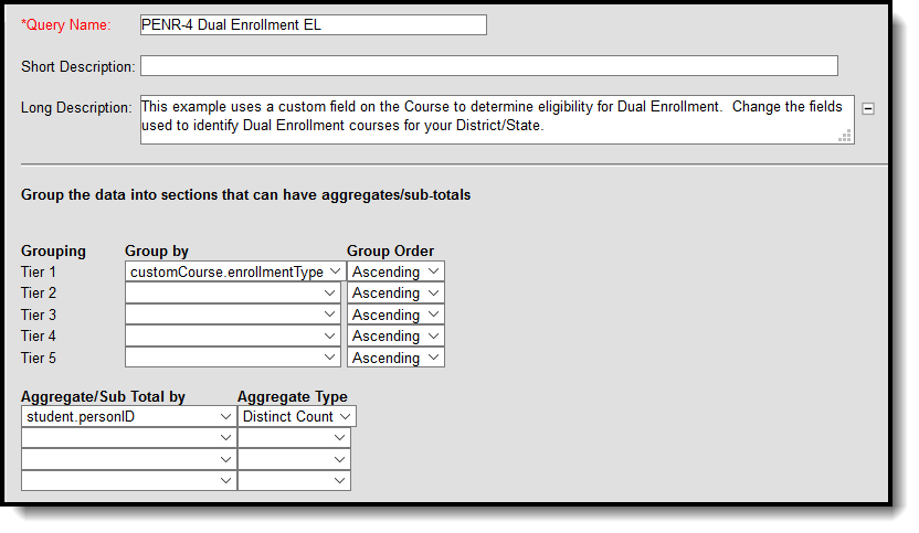 Screenshot of Filter Identifying EL students with Dual Enrollment