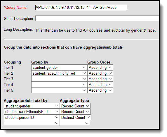 Filter for AP Courses and Subtotal by Gender & Race