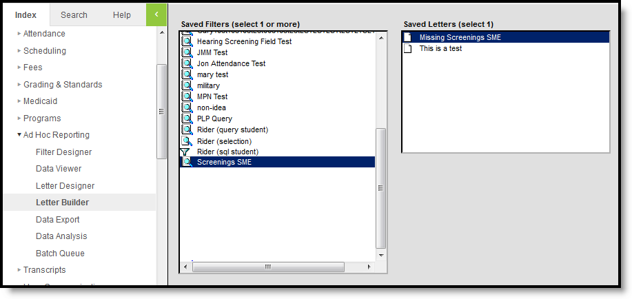 Screenshot of the saved filter example.