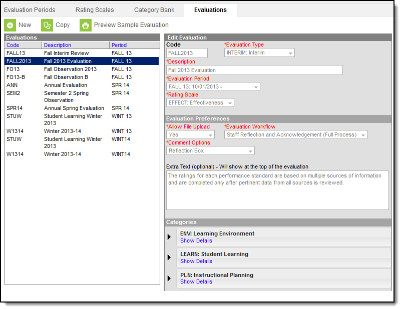 Screenshot of evaluations tabScreenshot of the Evaluations tab.