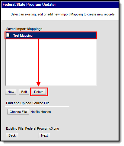 Screenshot showing an import mapping selected to delete.
