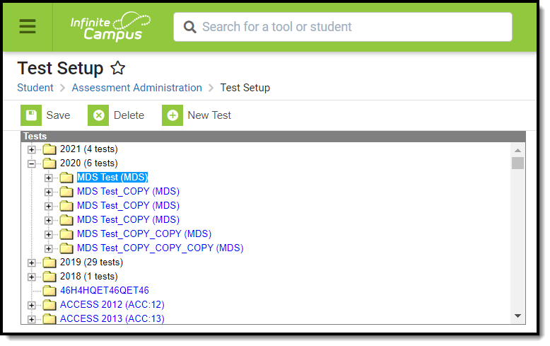 Screenshot of the Test Setup tool displaying Test Structures