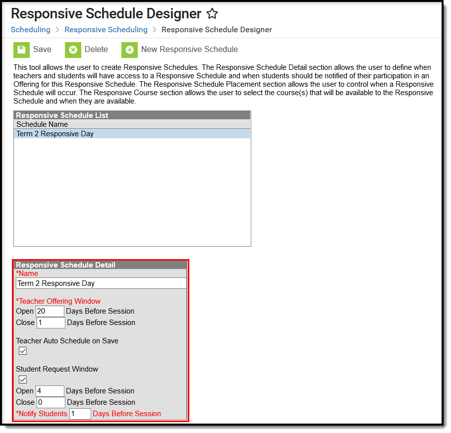 Screenshot of Responsive Schedule Detail