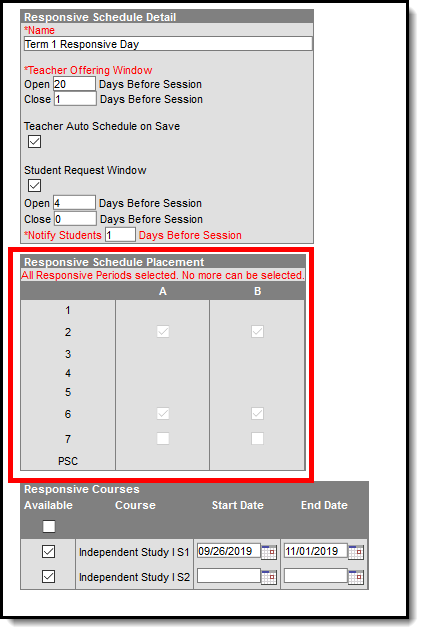 Screenshot of Responsive Schedule Placement