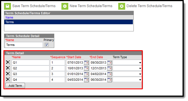 Screenshot of Term Schedule Detail.