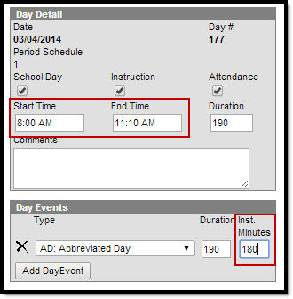 Screenshot of Abbreviated Day Example.