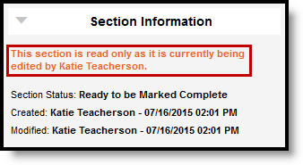 Screenshot of section information checked out by a user.
