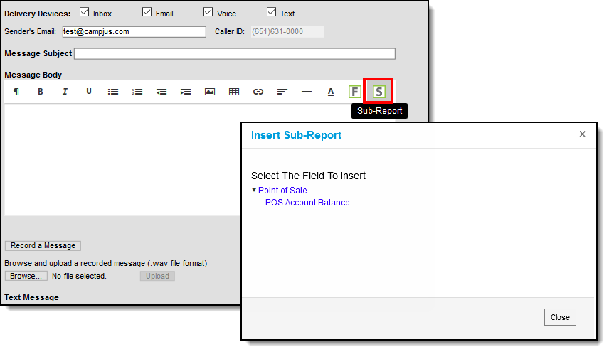 Screenshot highlighting the sub-report button. 