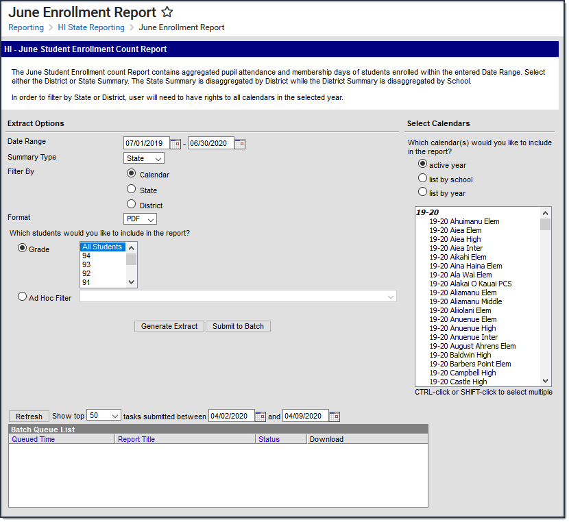 Screenshot of the June Enrollment report editor. 