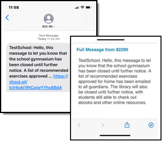 Screenshot of a text message