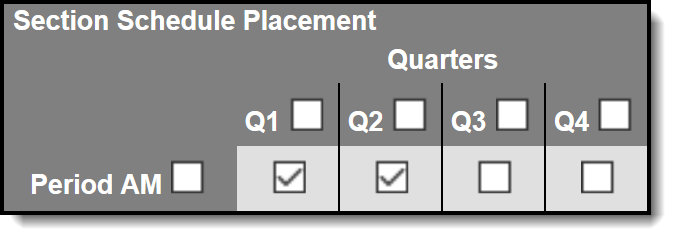Screenshot of schedule placement for a single section.