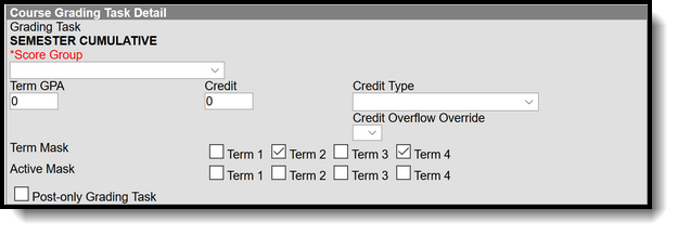 Screenshot of grading task detail with term masks selected