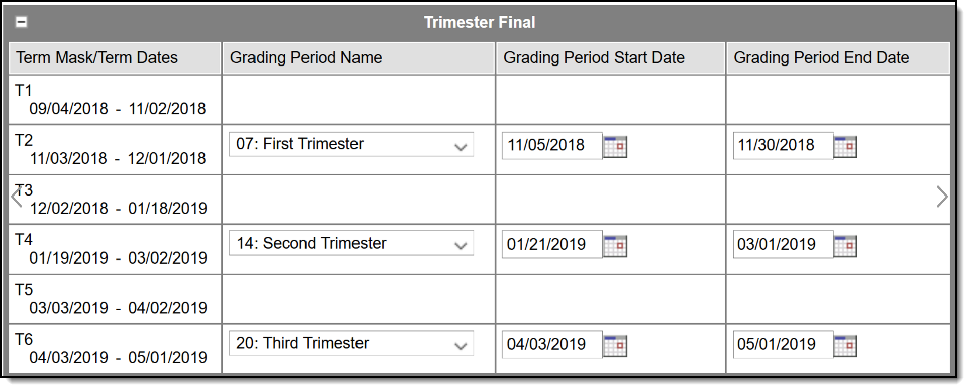 Screenshot of ed fi grading periods.