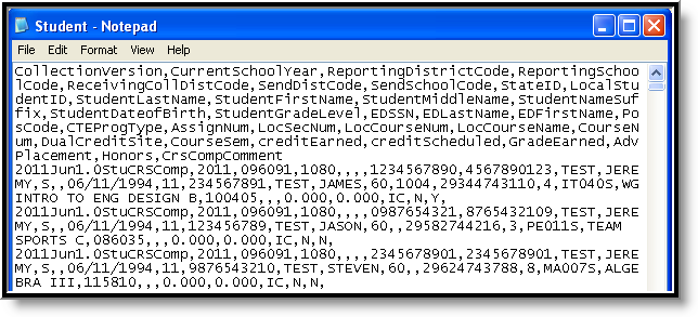 Screenshot of an example student course completion state CSV format.