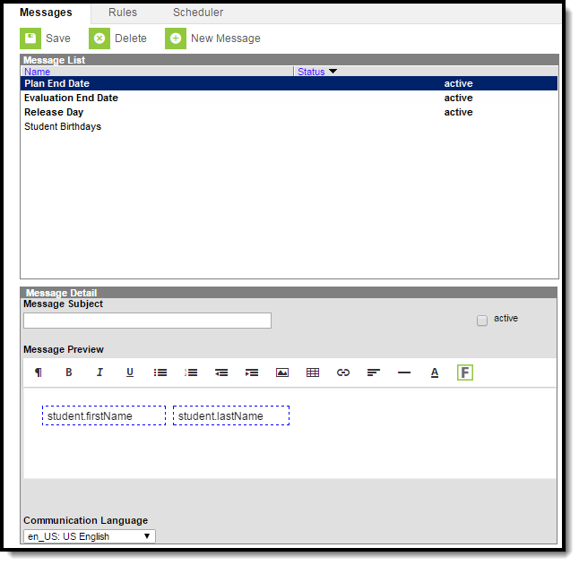 Screenshot of the Process Alerts Messages tool.