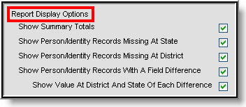 screenshot of the report display options. 