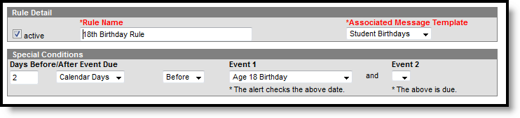 Screenshot of Process Alert Birthday (Age) Rule.