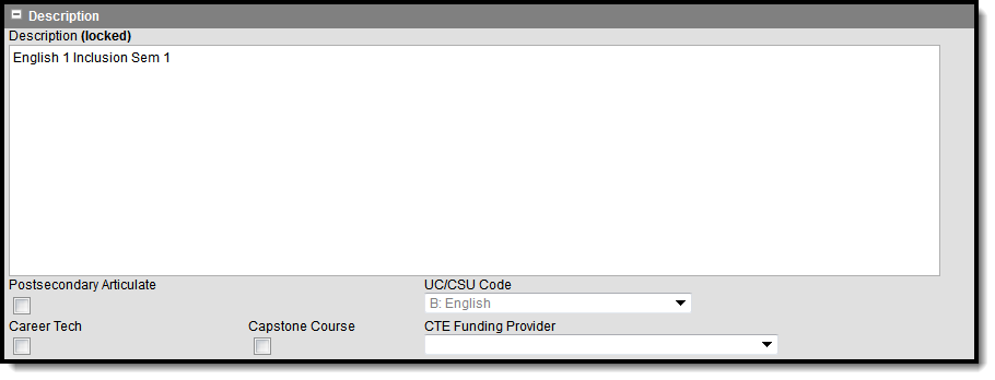 Screenshot of the CTE fields on the Course Information editor.