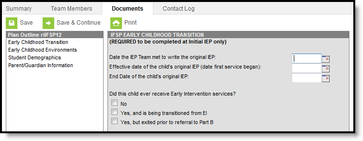 Screenshot of the individual family service plan editor.