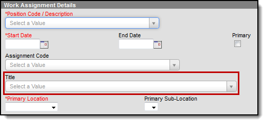 screenshot of an example of the work assignment details highlighting the title field.
