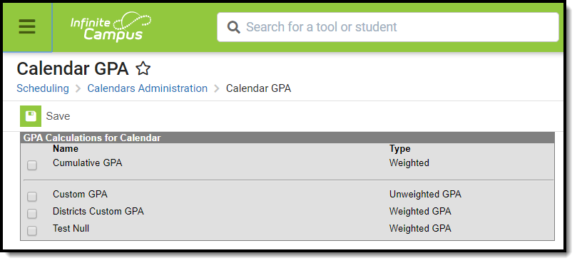 Screenshot of the Calendar GPA tool. 