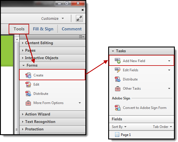 Screenshot of Adobe Acrobat Pro > Tools > Form Tool