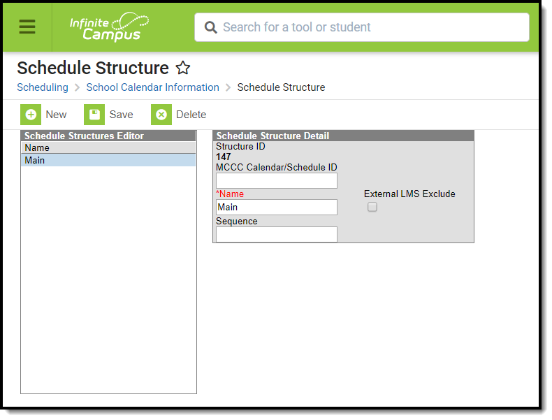 Screenshot of the Schedule Structure Setup tool. 